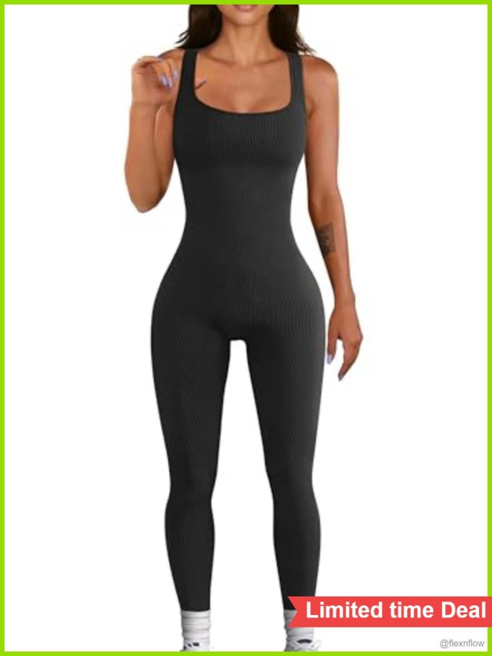 Seamless Ribbed Knit Square Neck Yoga Jumpsuit Romper Bodysuit